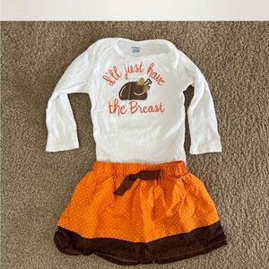 Gerber Custom 12M Thanksgiving Outfit Turkey Onesie & Orange Skirt Set